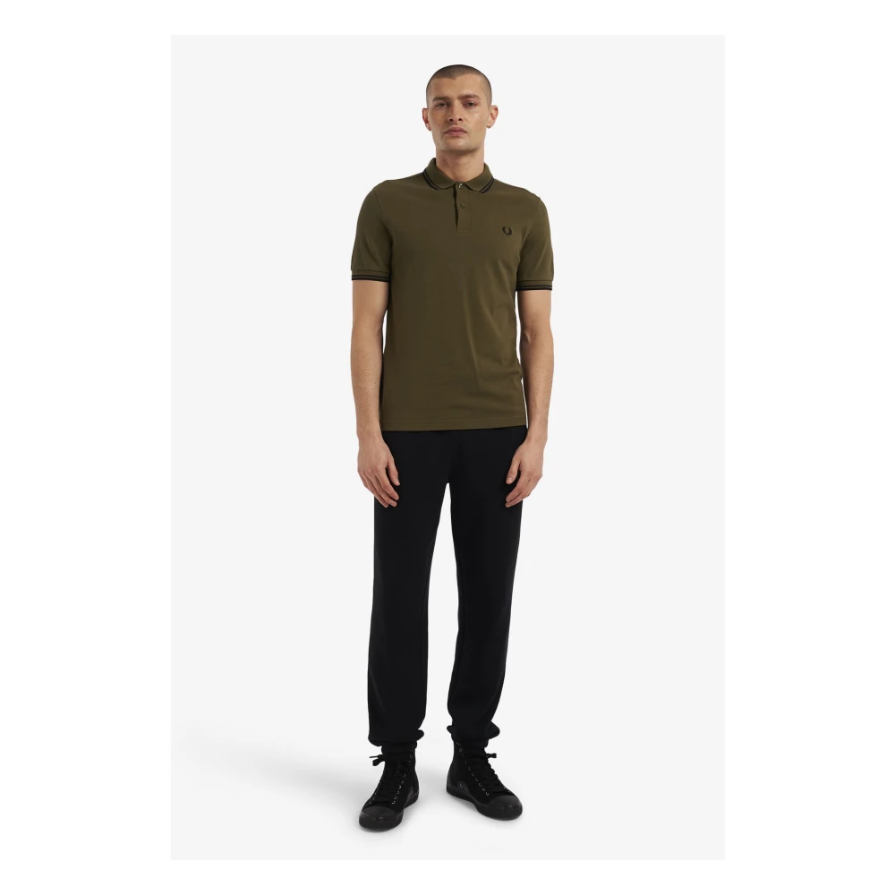 Fred Perry Slim Fit Twin Tipped Polo in Uniform Groen Zwart Green Heren