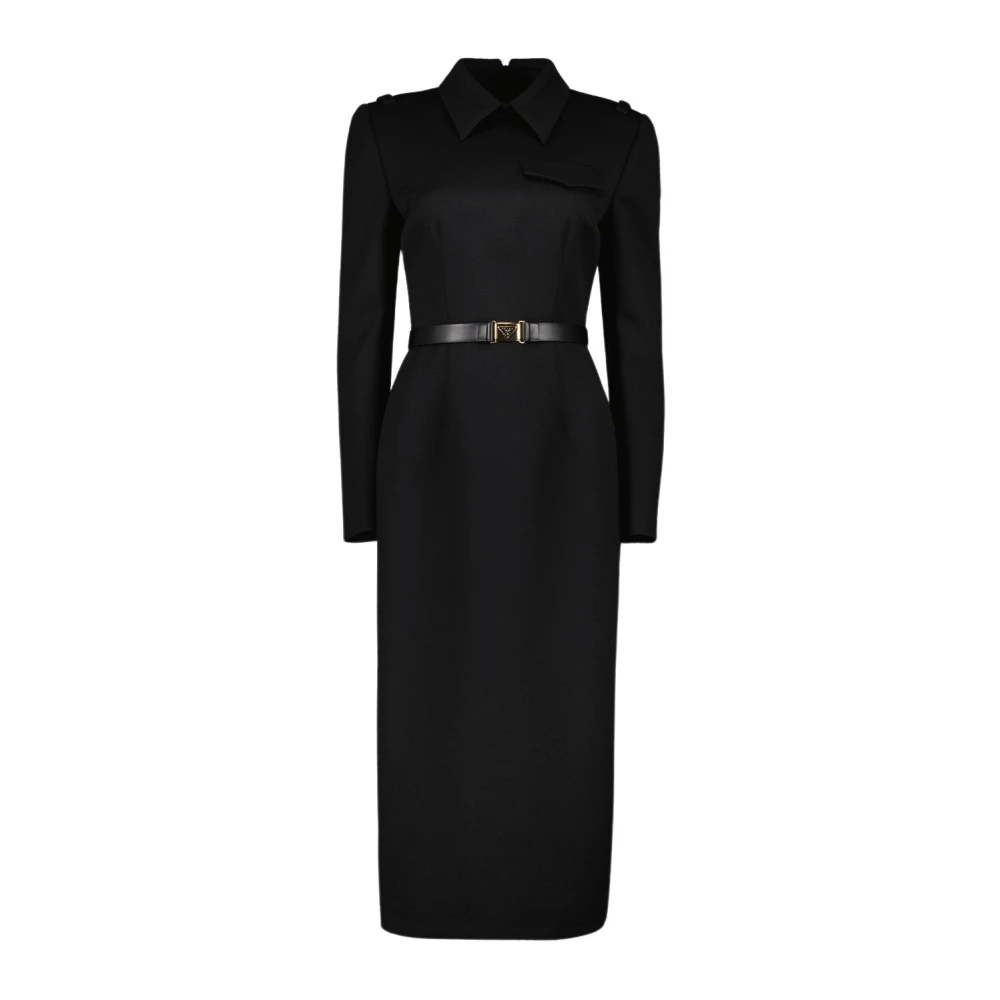 Prada Stretch tweed jurk met klassieke kraag Black Dames