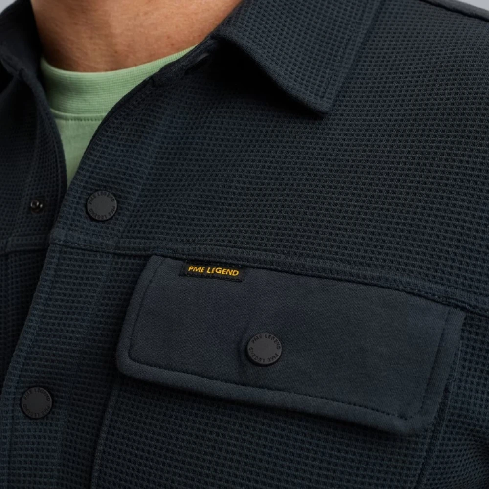 PME Legend Wafel Dubbelzijdig Jersey Overhemd Jas Blue Heren