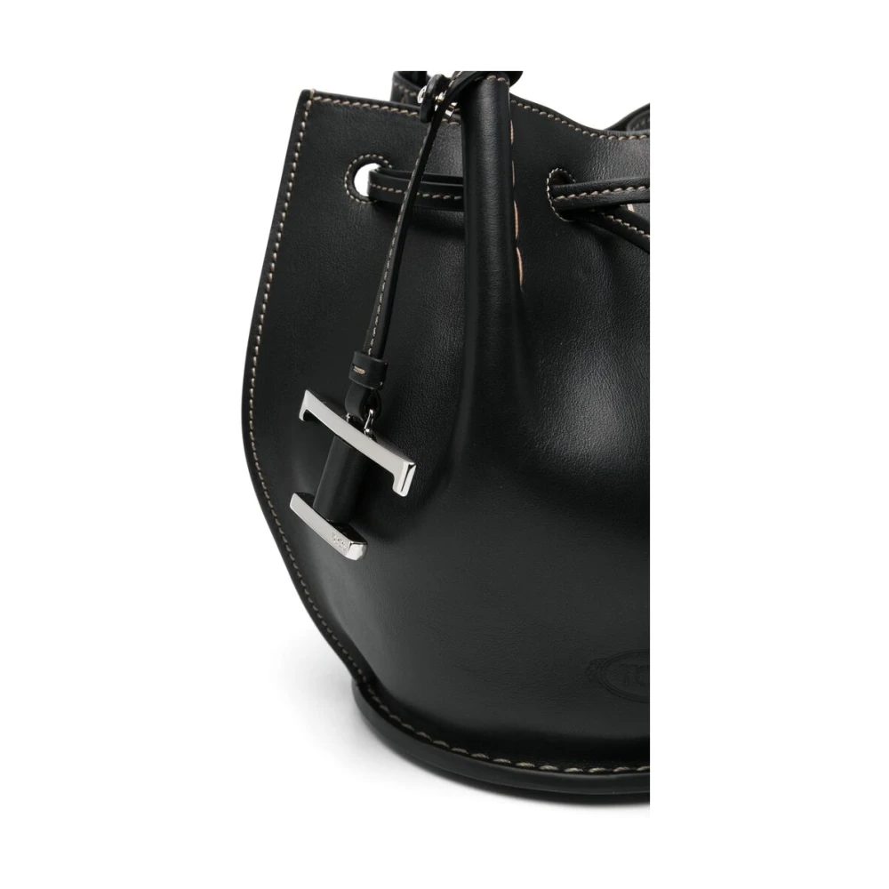TOD'S Zwarte Handtas met Trekkoord en Handvatten Black Dames
