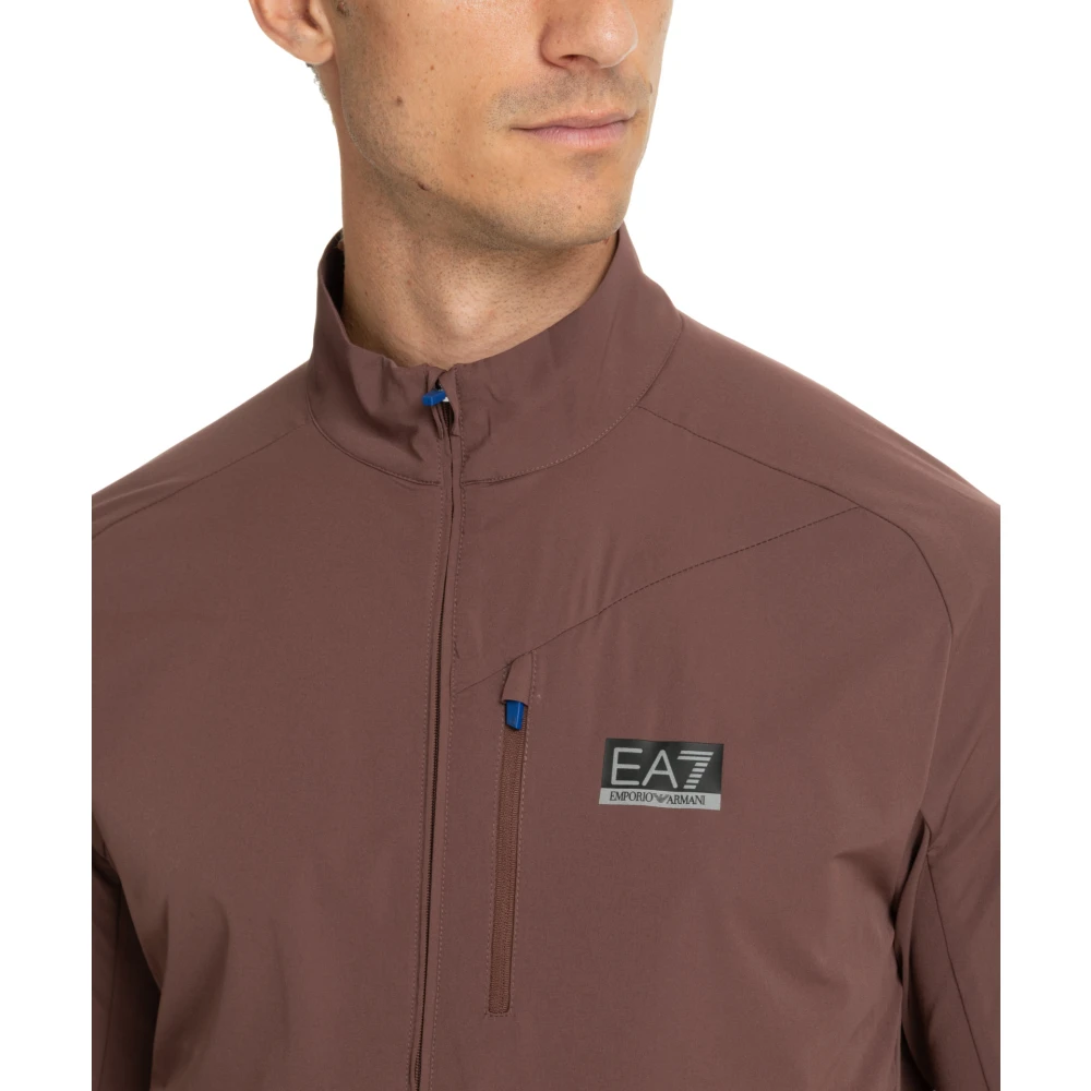 Emporio Armani EA7 Effen Sweatshirt met Rits en Logo Brown Heren