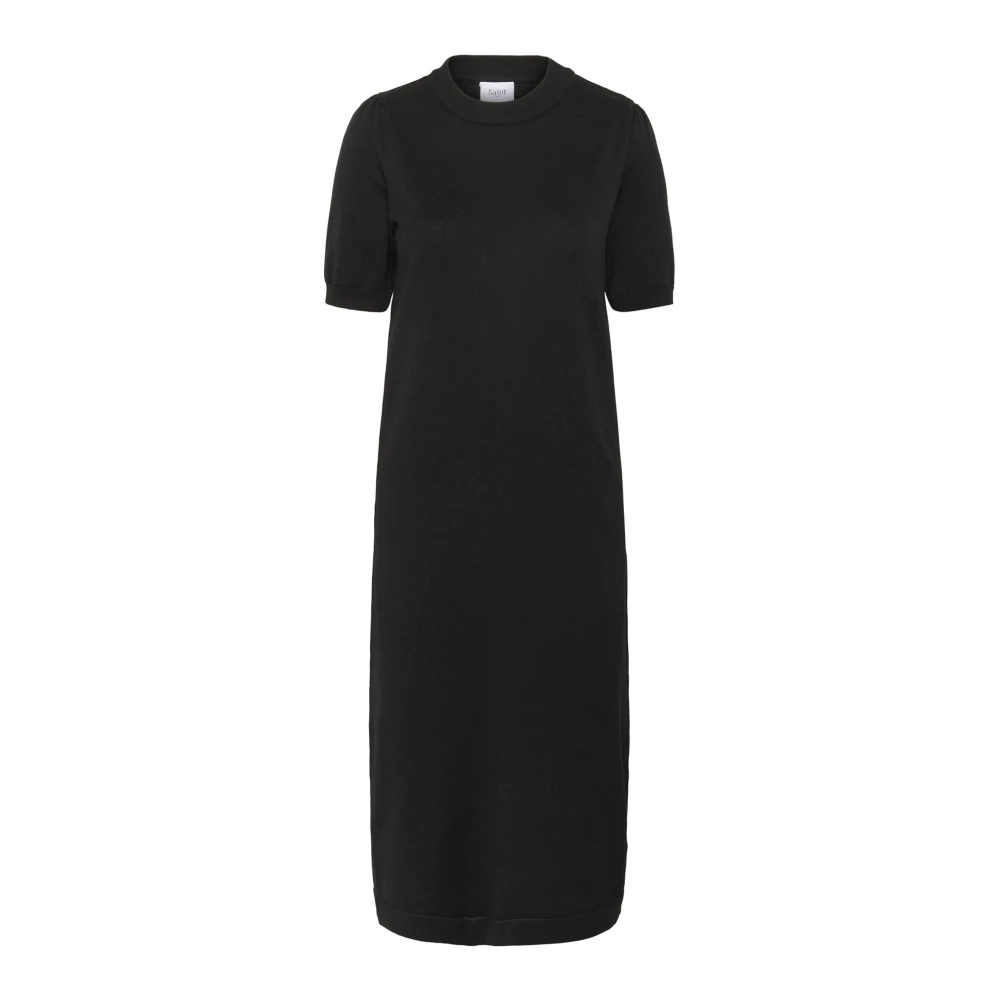 Saint Tropez Elegante Zwarte Gebreide Jurk Black Dames