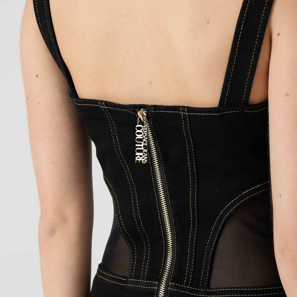 Versace Jeans Couture Denim midi jurk met tule details Black Dames