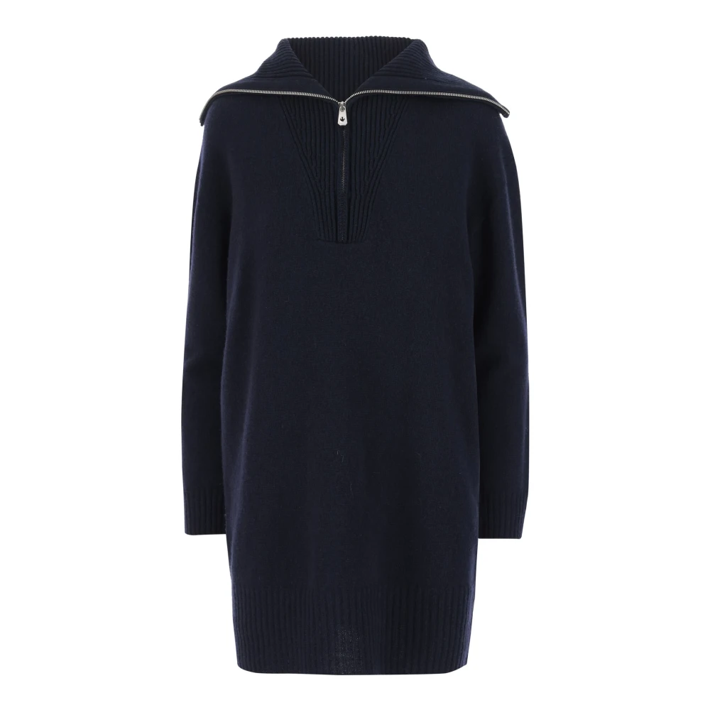 pinko Wol Kasjmier Jurk Franse Kraag Marineblauw Blue Dames