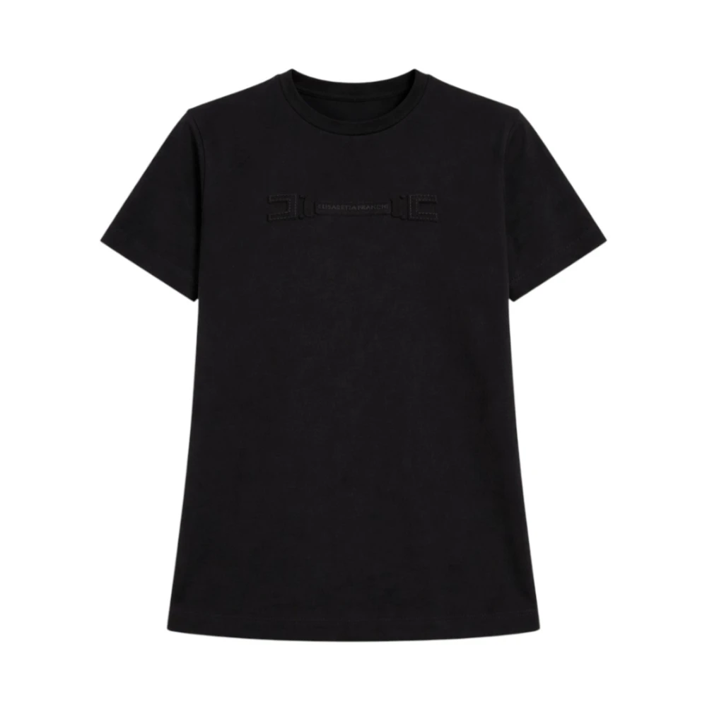 Elisabetta Franchi Black T-Shirts, Female, L, Jersey T-Shirt With Embossed Logo