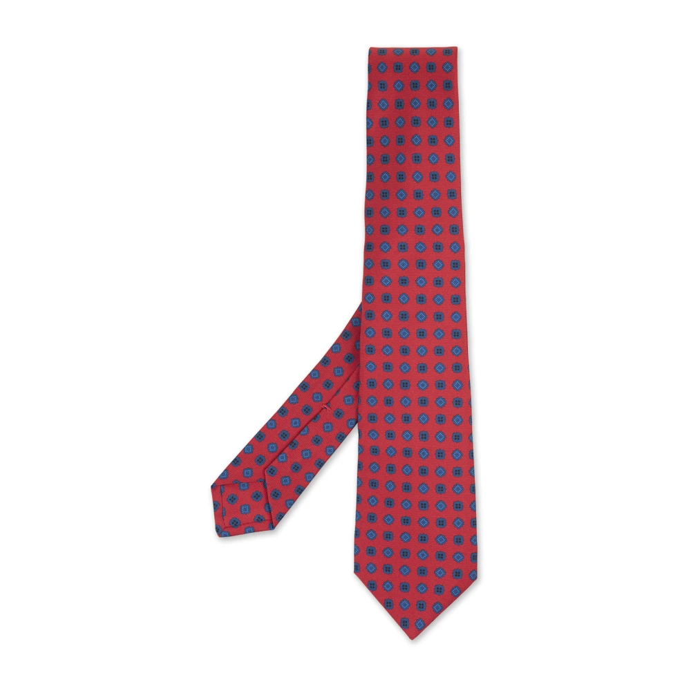 Kiton Rode Zijden Stropdas met Blauw Patroon Red Heren