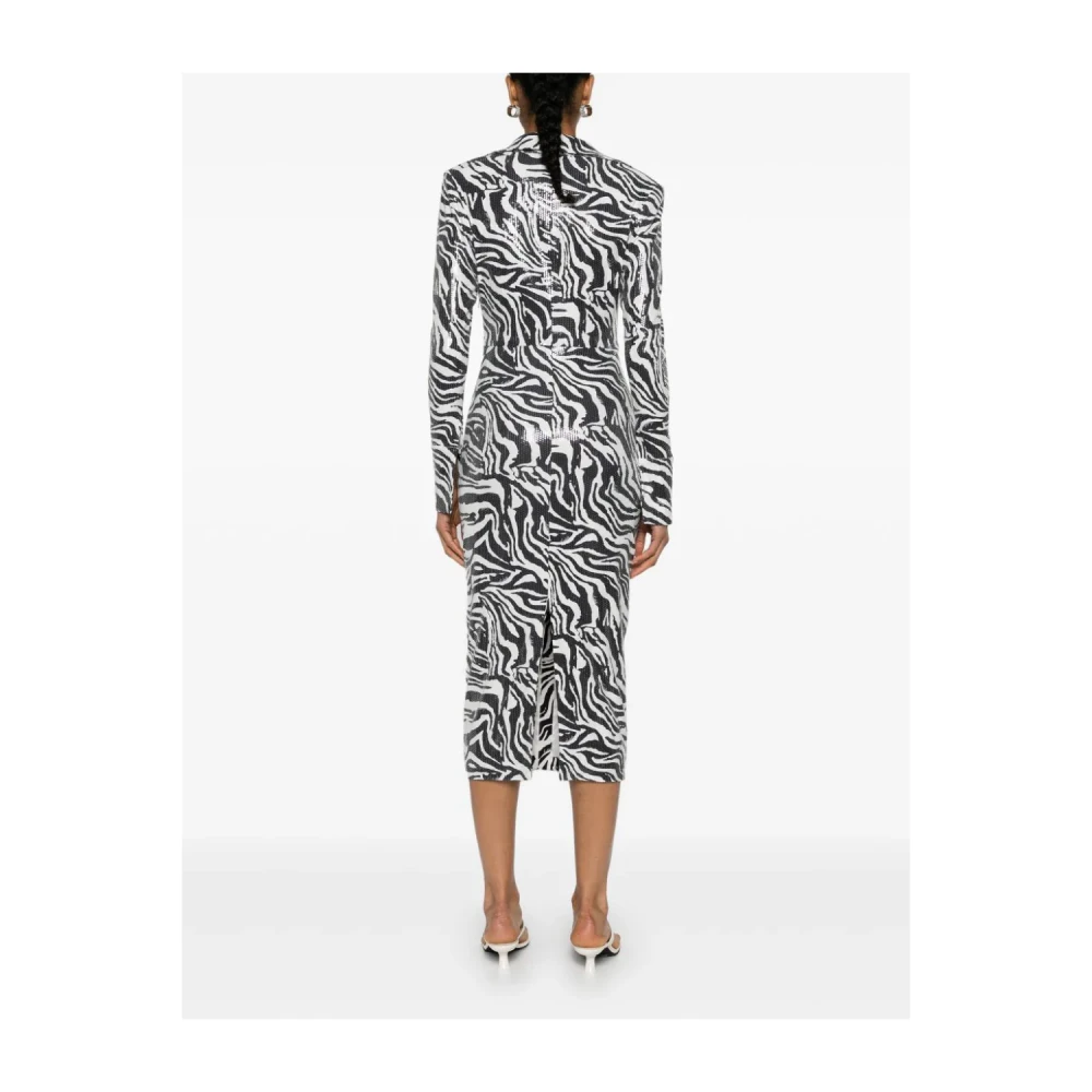 Rotate Birger Christensen Zebra Print Sequins Midi Shirt Jurk White Dames