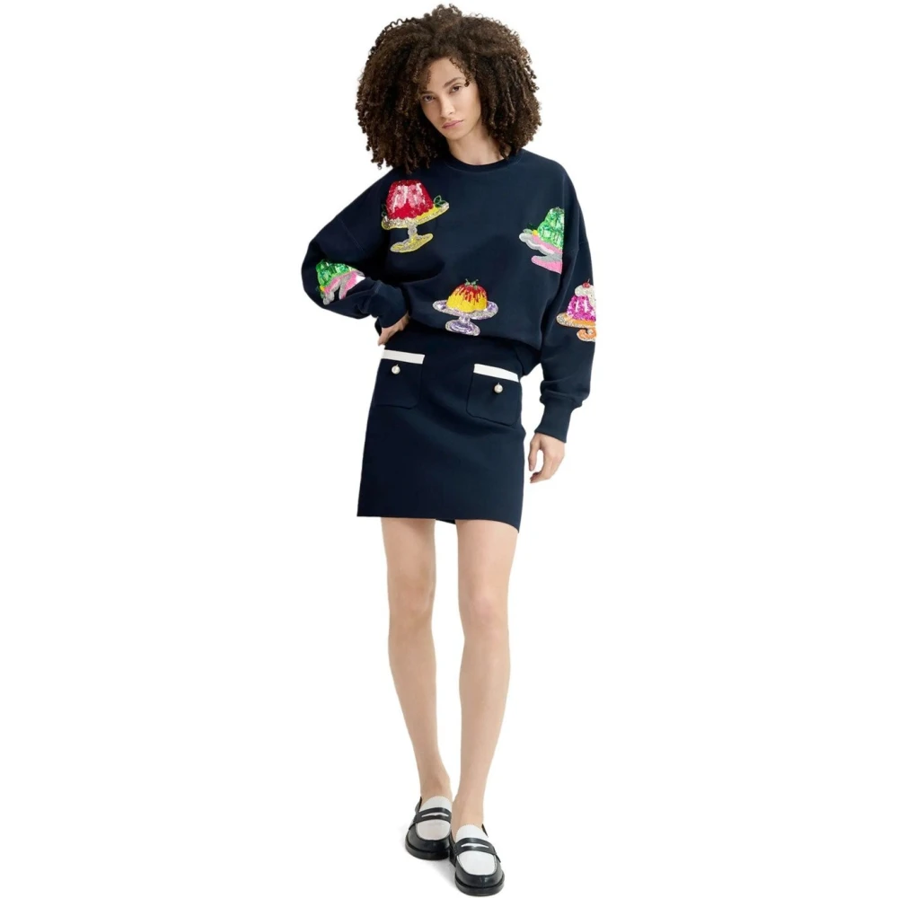Essentiel Antwerp Donkerblauwe Trapezium Rok met Parelknopen Blue Dames