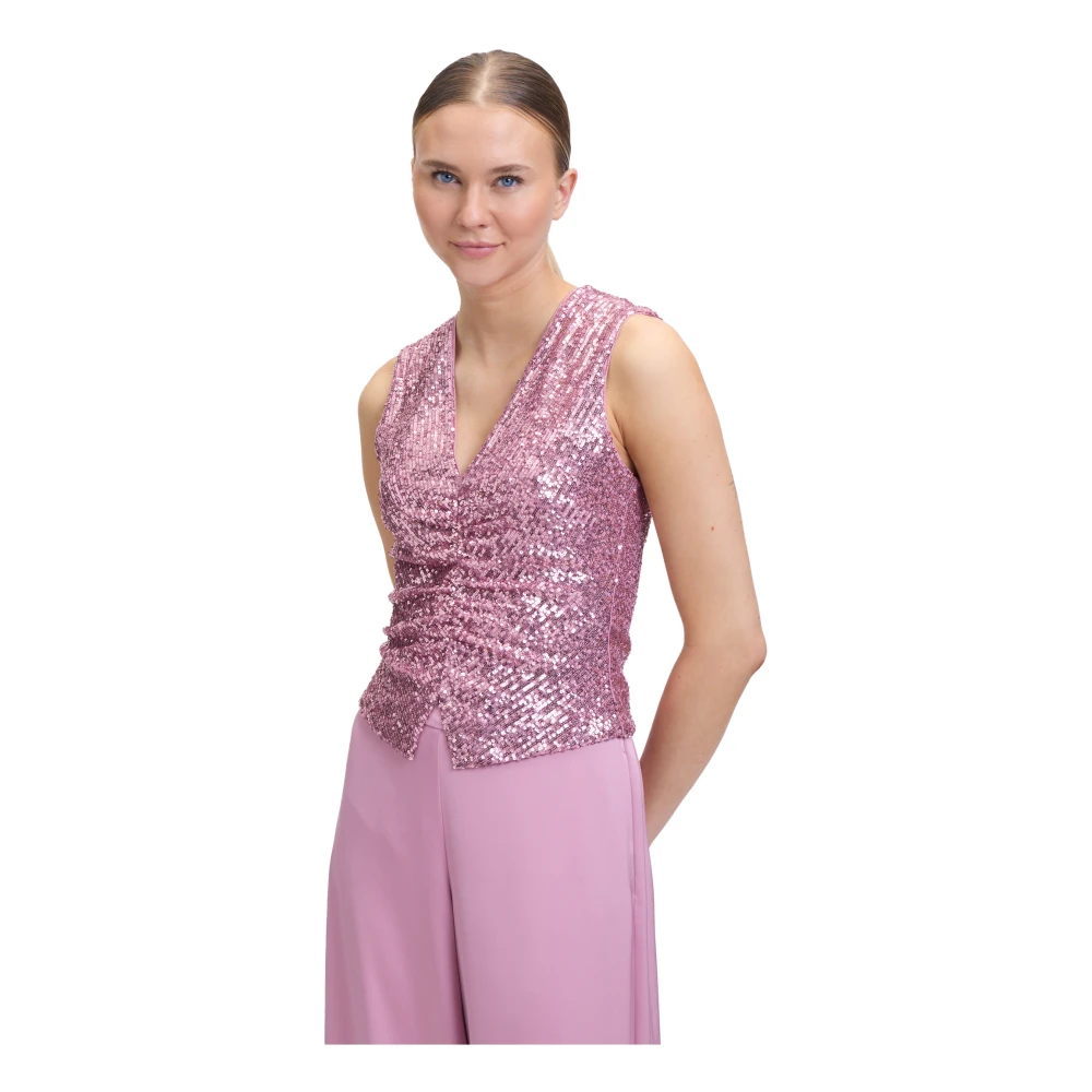 Vera Mont Pailletten V-hals top Pink Dames