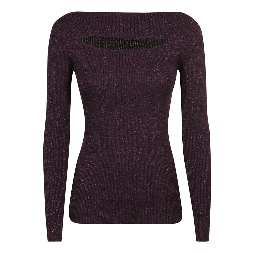 P.a.r.o.s.h. Paarse Ribgebreide Trui met Uitsparingen Purple Dames