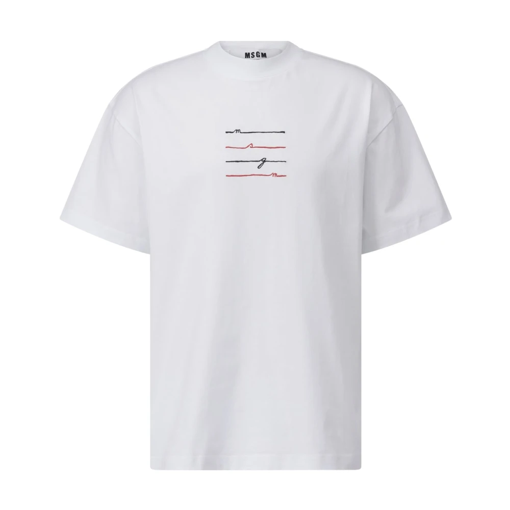 Msgm Logo Geborduurd Katoenen T-Shirt White Heren