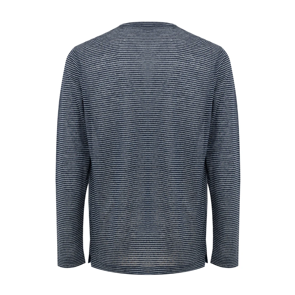 Corneliani Blauw Gestreept T-shirt met Lange Mouwen van Linnen Blue Heren