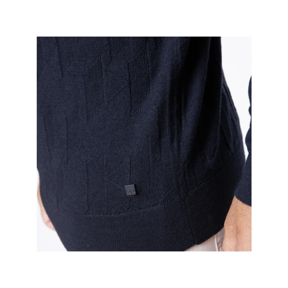 Karl Lagerfeld Navyblauwe zip-up trui met monogrampatroon Black Heren
