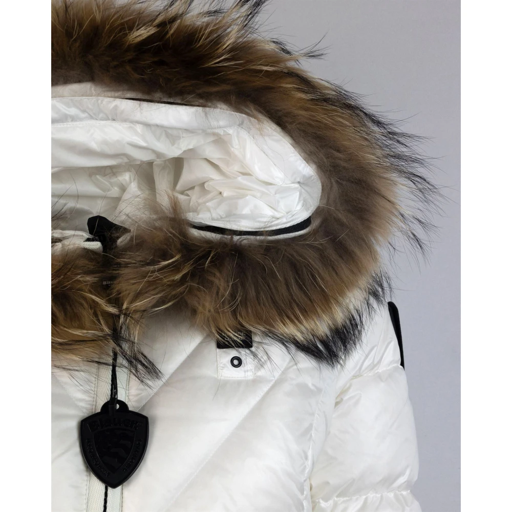 Blauer Witte Hooded Bont Trim Nylon Jas White Dames