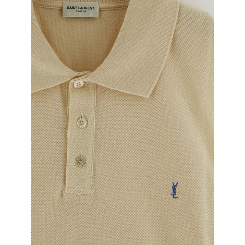 Saint Laurent Katoenen Logo Polo Shirt Beige Heren