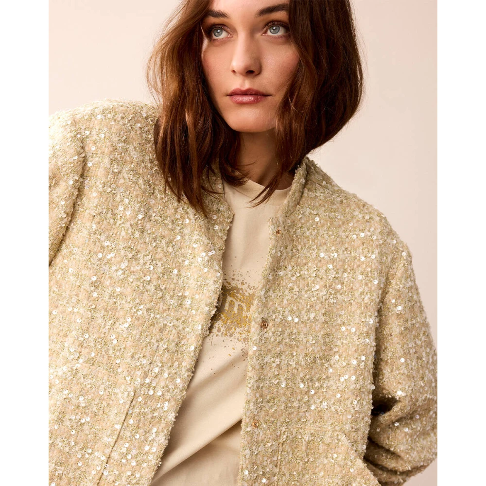 Summum Woman Tweed Sequins Jas Stijlvol Model Beige Dames