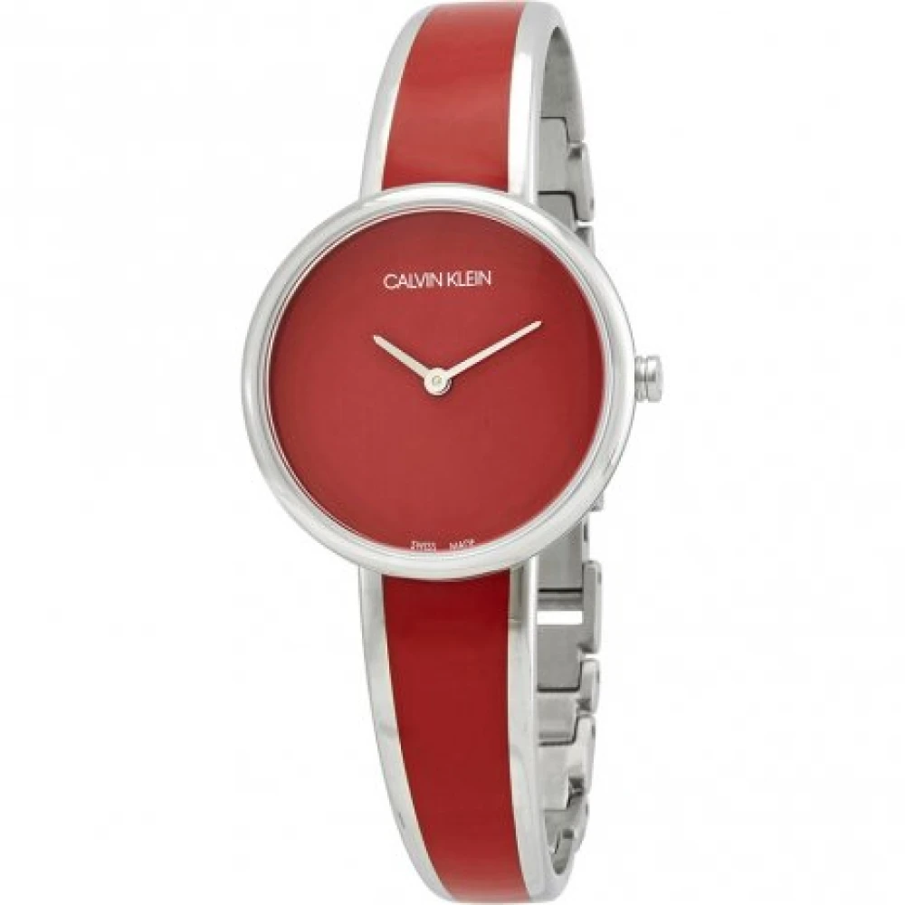 Calvin Klein Rood wijzerplaat quartz horloge met stalen armband Red Dames