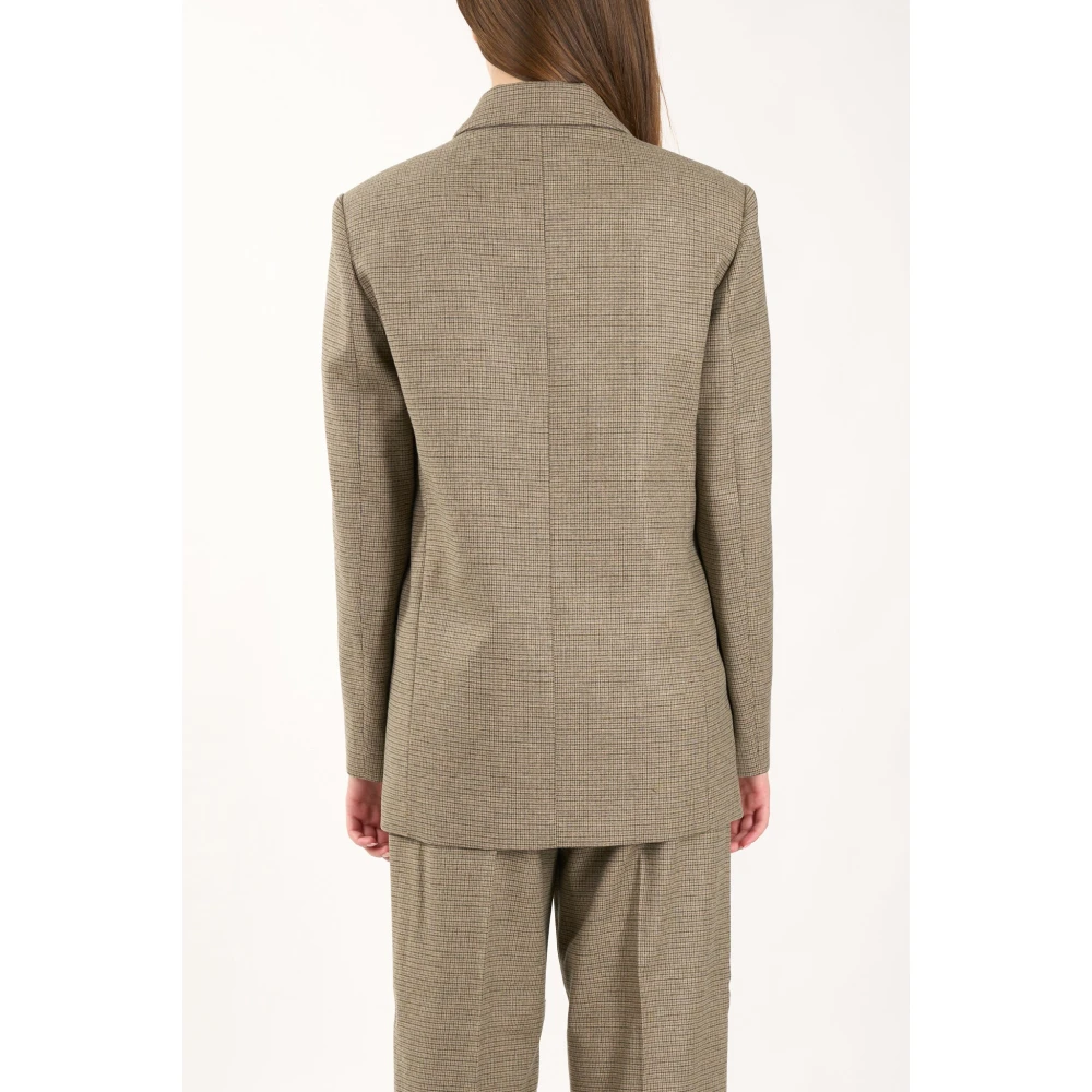 pinko Wollen double-breasted blazer met micro-ruitpatroon Beige Dames