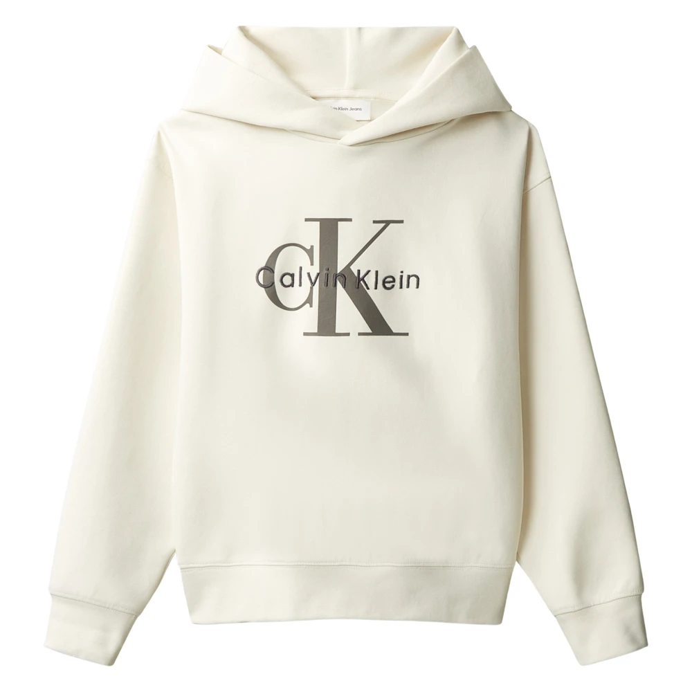 Calvin Klein Boys Beige Kids Sweatshirts, 16 Y, Light Monologo Hoodie