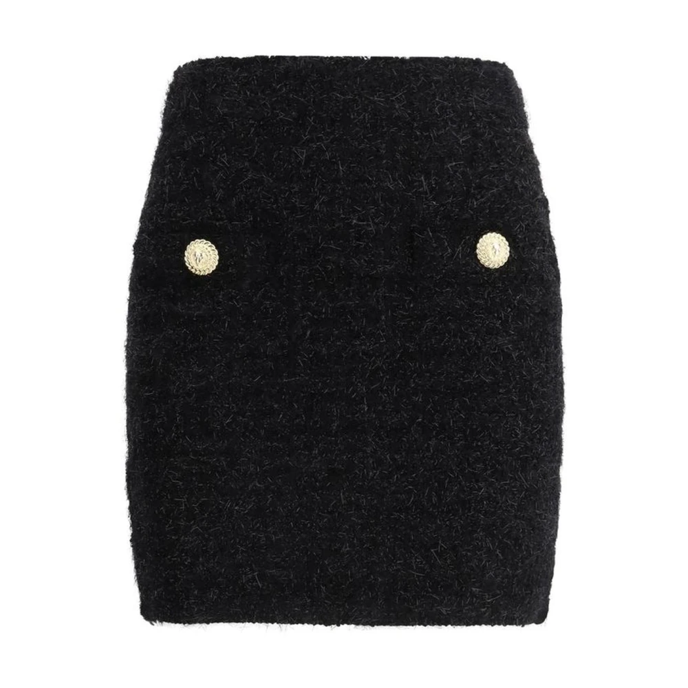 Balmain Women's Black Lurex Knit Miniskirt Lion Head Buttons - Short Skirts - M - Skirts
