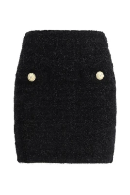 Lurex Stickad Minikjol Lejonhuvudknappar