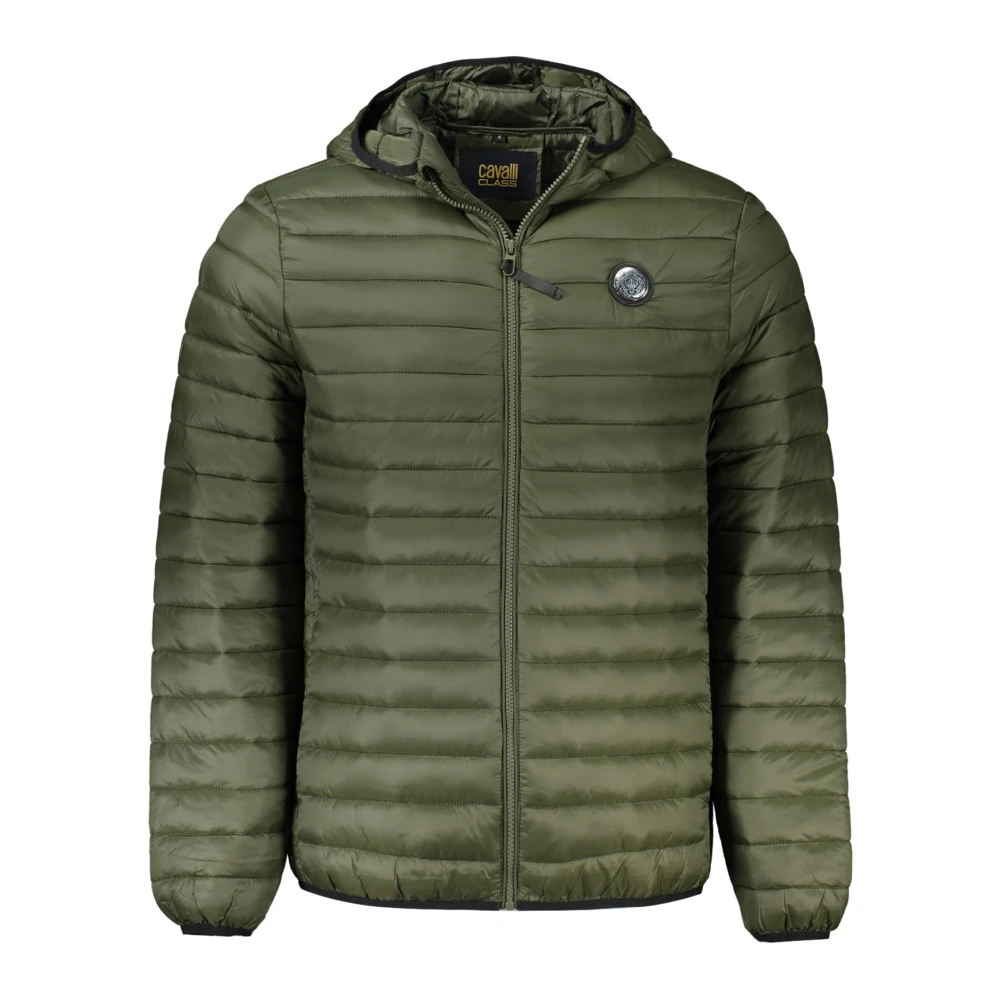 Cavalli Class Licht gewatteerde jas met capuchon en zakken Green Heren