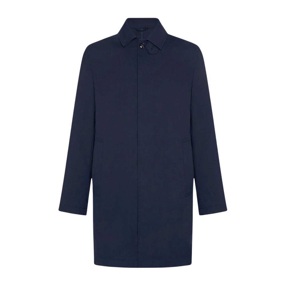 Kiton Navy Blauwe Linnen Trenchcoat Blue Heren