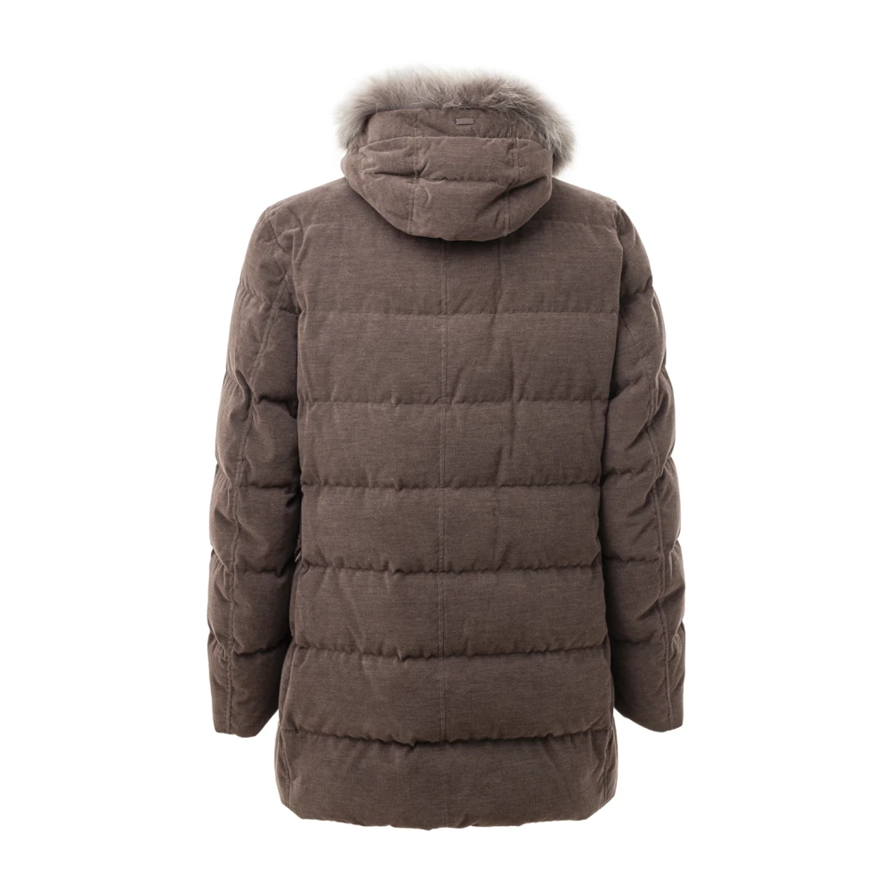 Herno Lange bomberjack met afneembare bontkraag Brown Heren