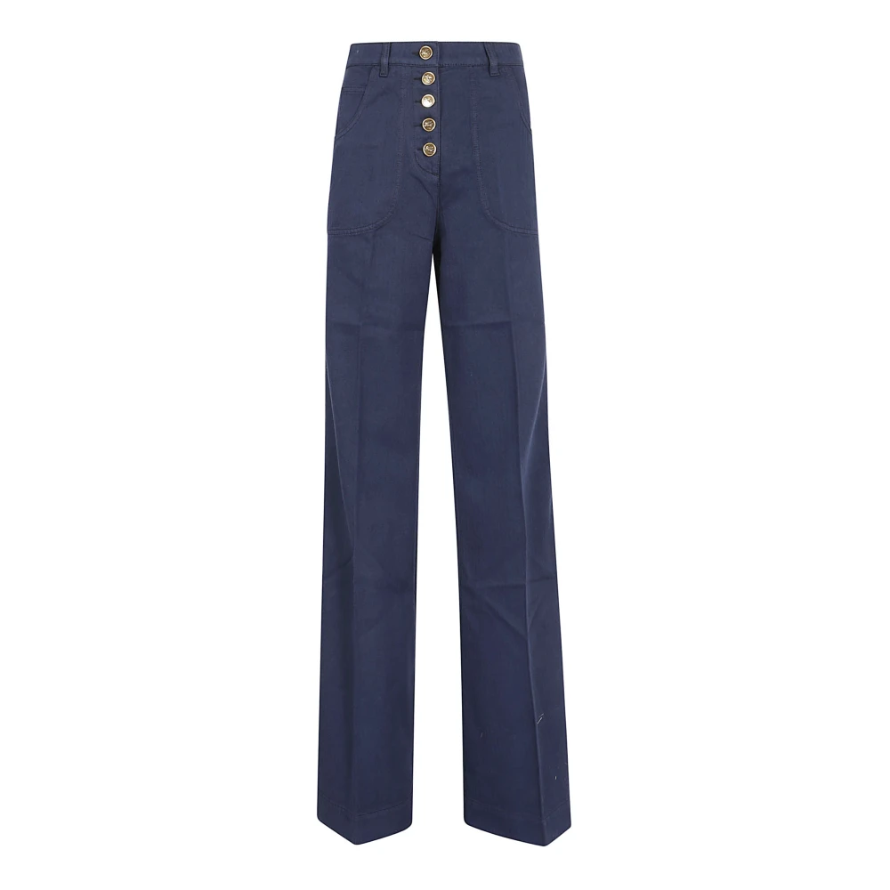 ETRO Blauwe Bloemen Hoge Taille Flare Jeans Blue Dames