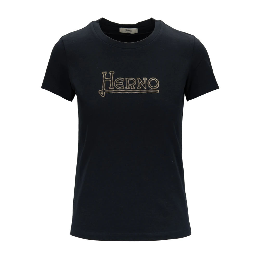 Herno Stijlvol T-shirt met Strass Logo Black Dames
