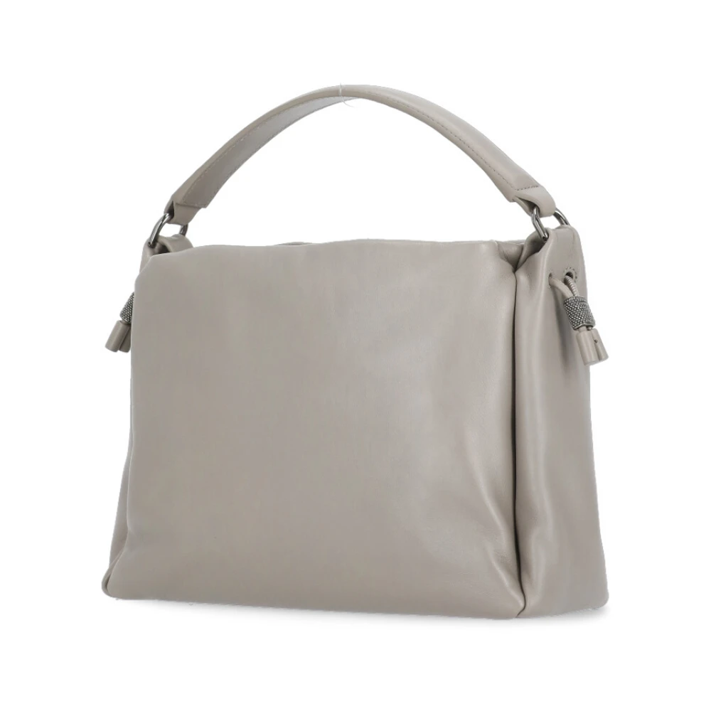 BRUNELLO CUCINELLI Grijze Leren Handtas met Koordsluiting Gray Dames