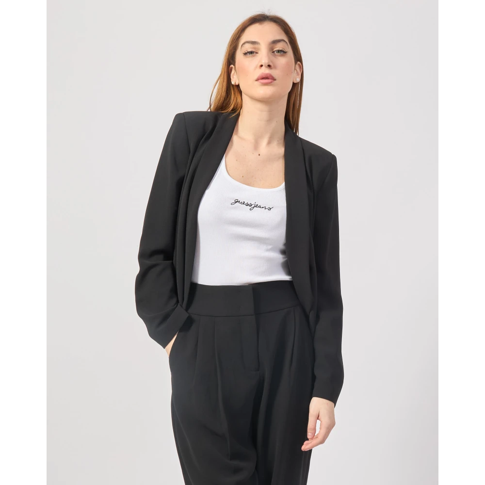 Armani Exchange Zwarte Asymmetrische Magnetische Sluiting Jas Black Dames