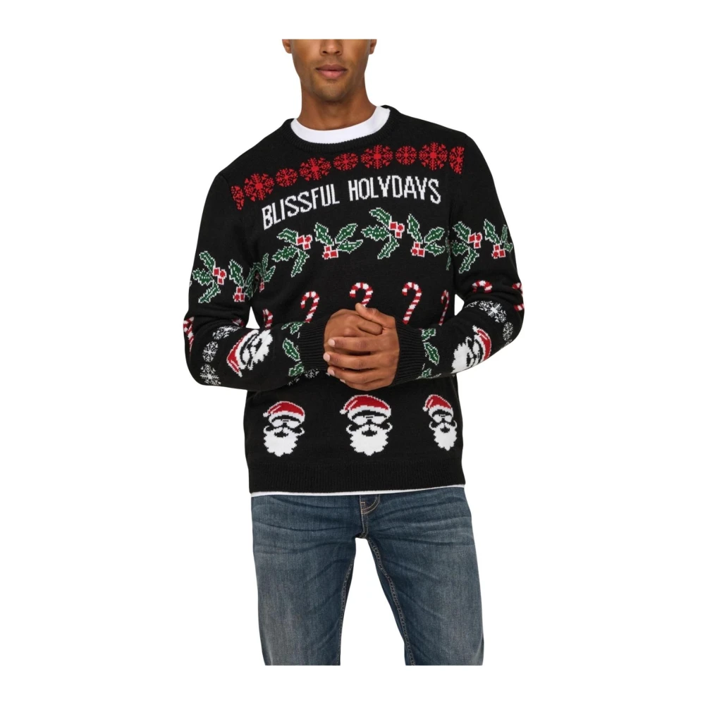 Only & Sons Men's Round Neck Printed Knitwear With Long Sleeves