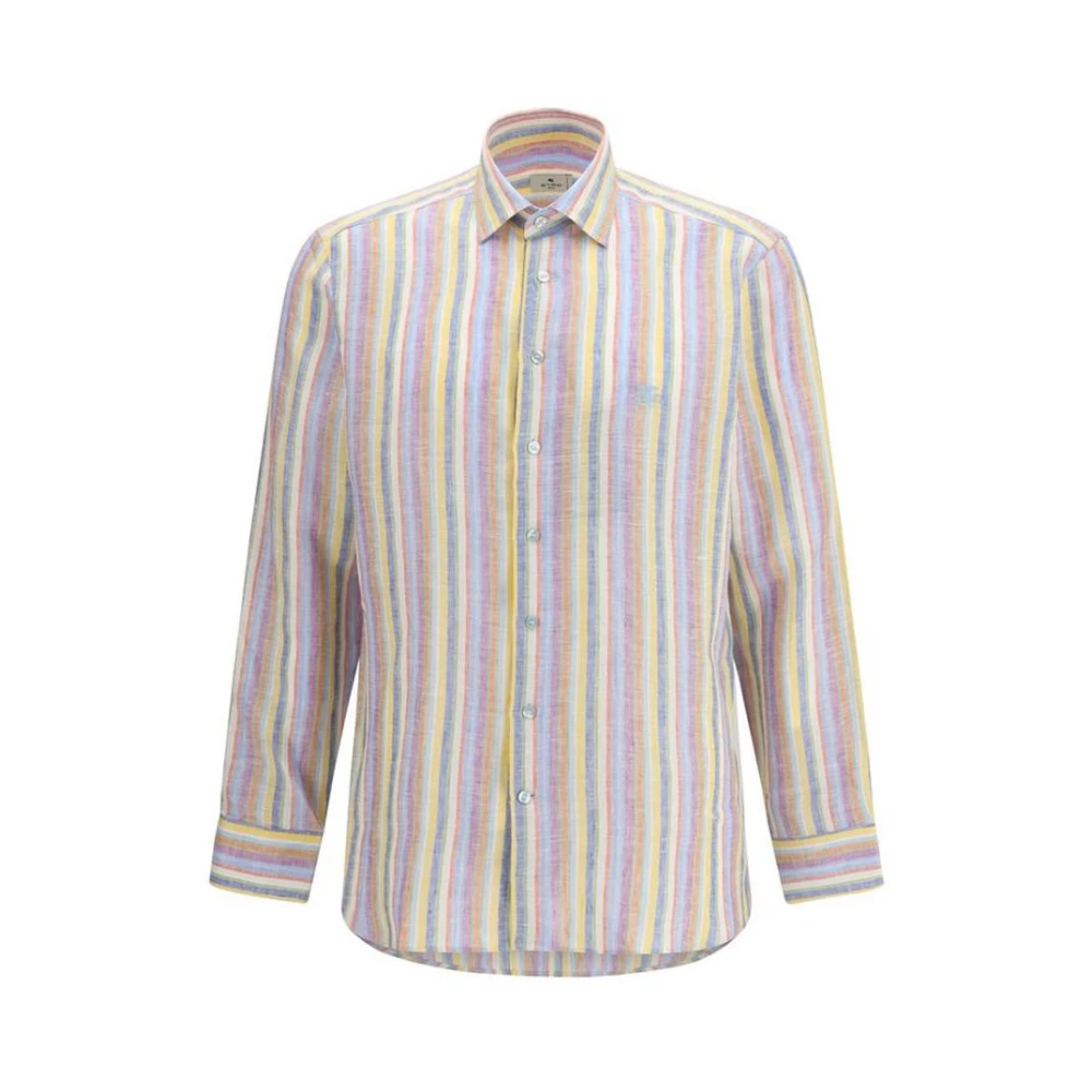 Etro Men's Multicolor Casual Shirts, M, Striped Linen Shirt