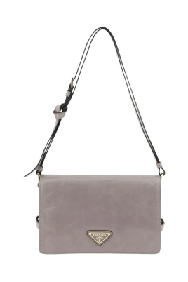 Grå Läder Crossbody Axelremsväska