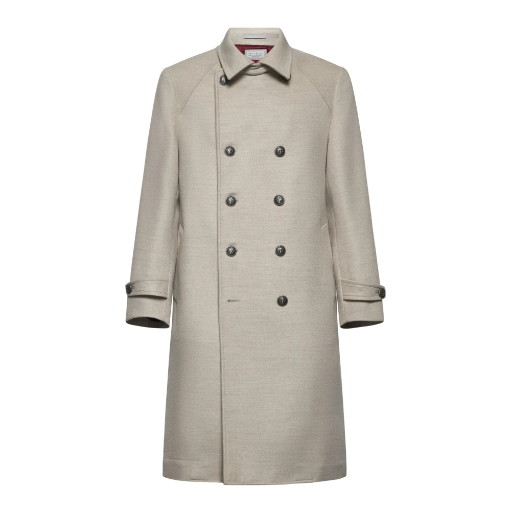 BRUNELLO CUCINELLI Beige Wol Double-Breasted Jas Beige Heren