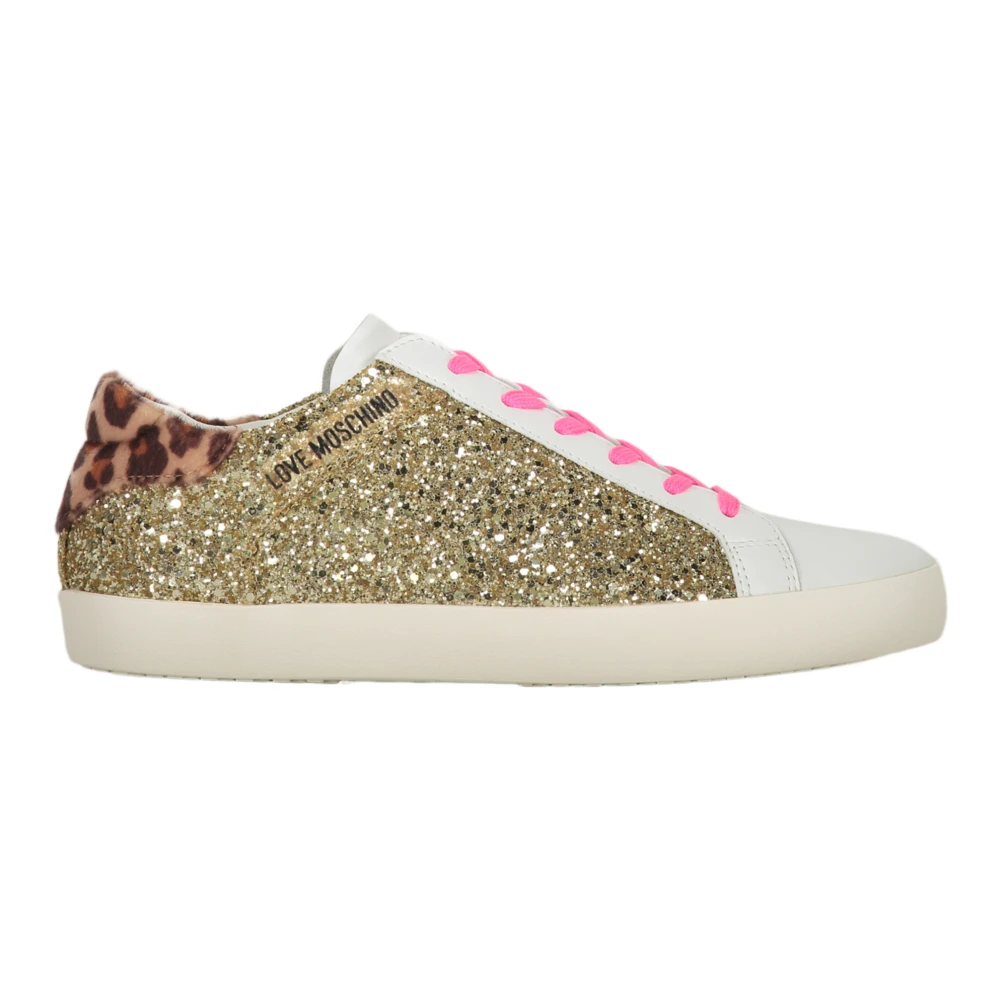 Love Moschino Glitter Low-Top Sneakers med Läderinsatser Multicolor, Dam