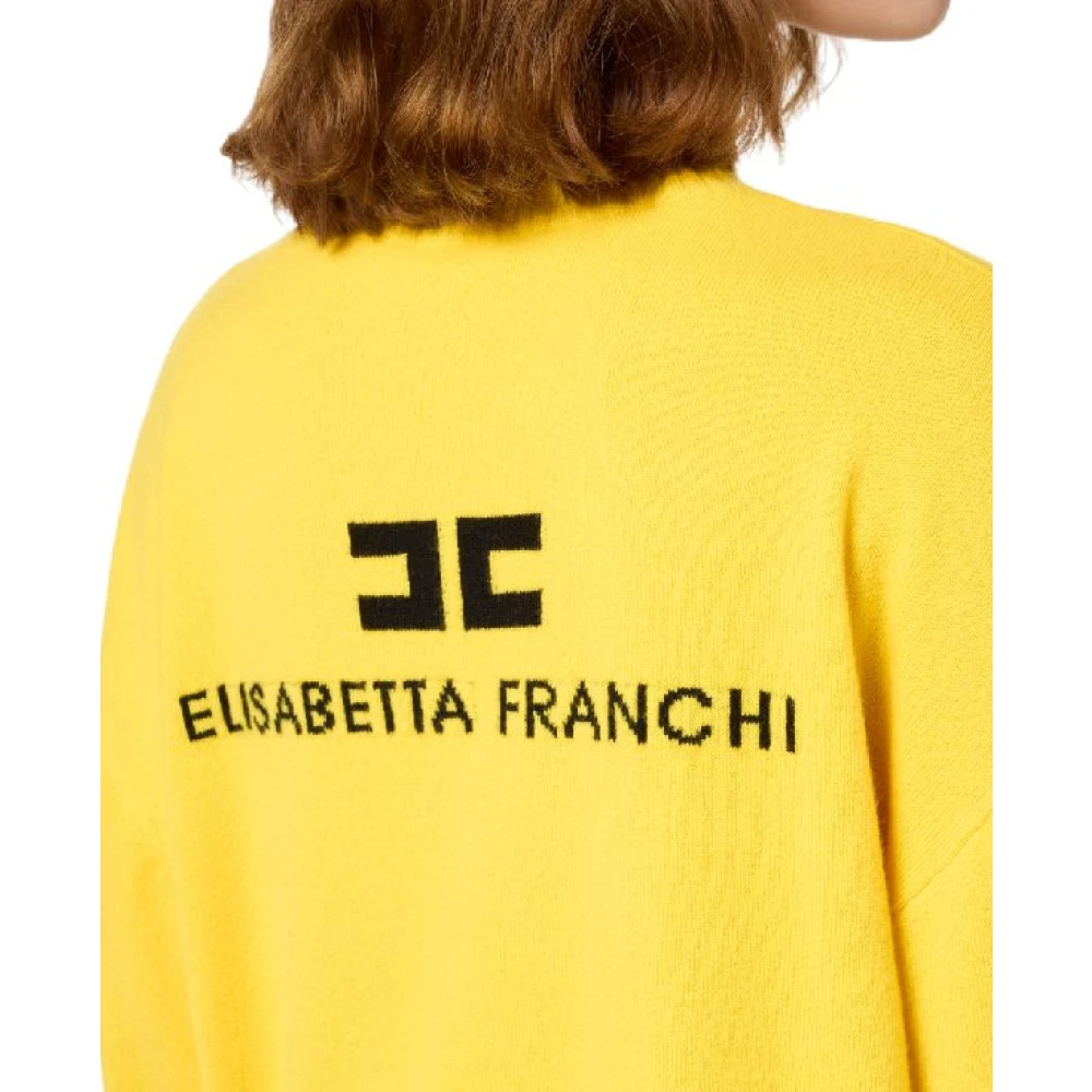 Elisabetta Franchi Cashmere Logo Trui met Drop Schouders Yellow Dames