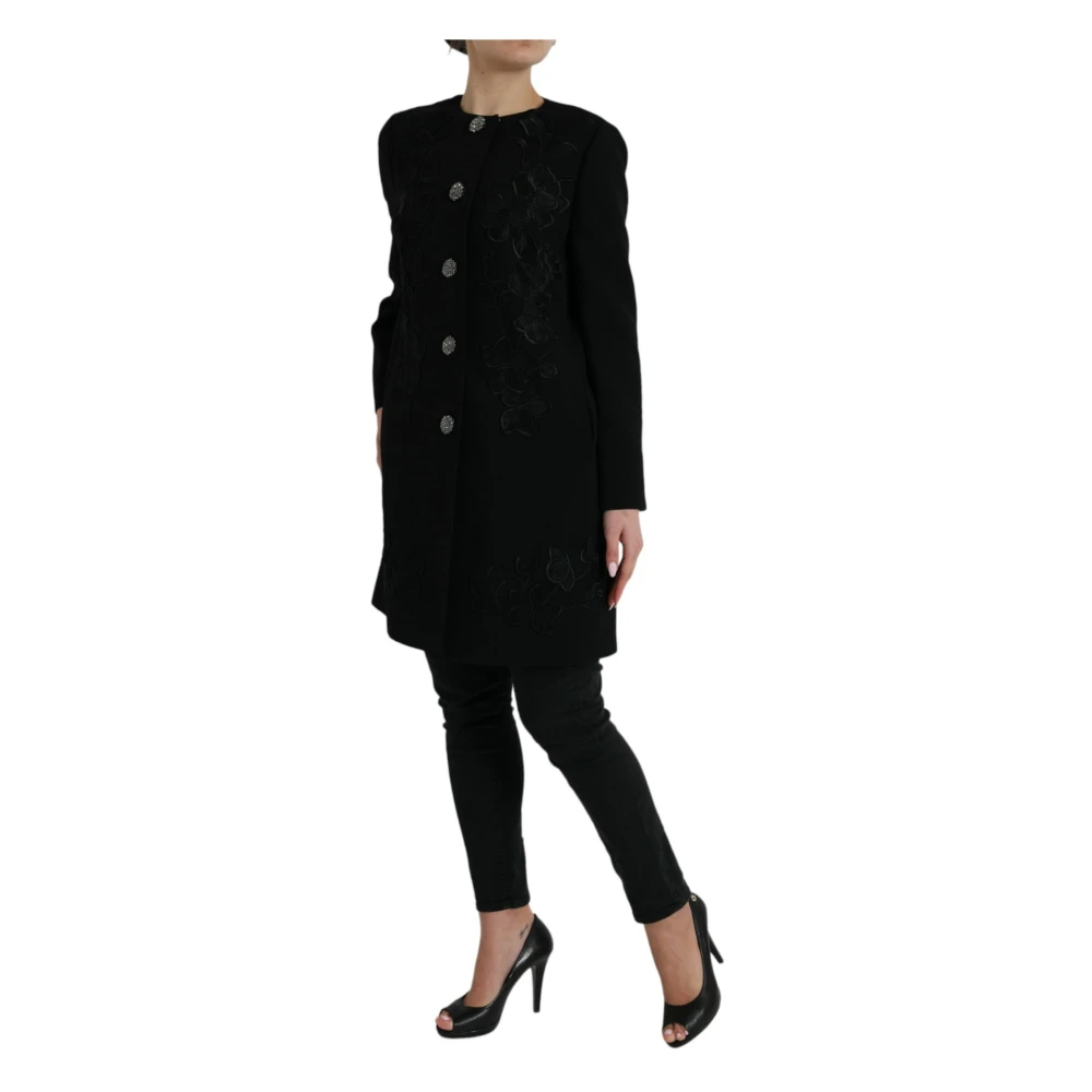 Dolce & Gabbana Bloemen wollen trenchcoat met knopen Black Dames