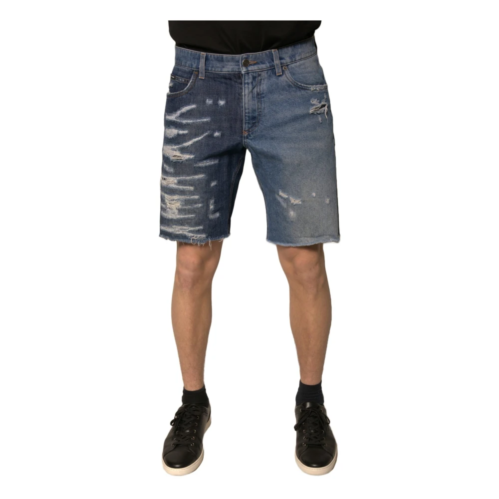 Dolce & Gabbana Men's Blue Tattered Bermuda Denim Shorts - Denim Shorts - L - Shorts