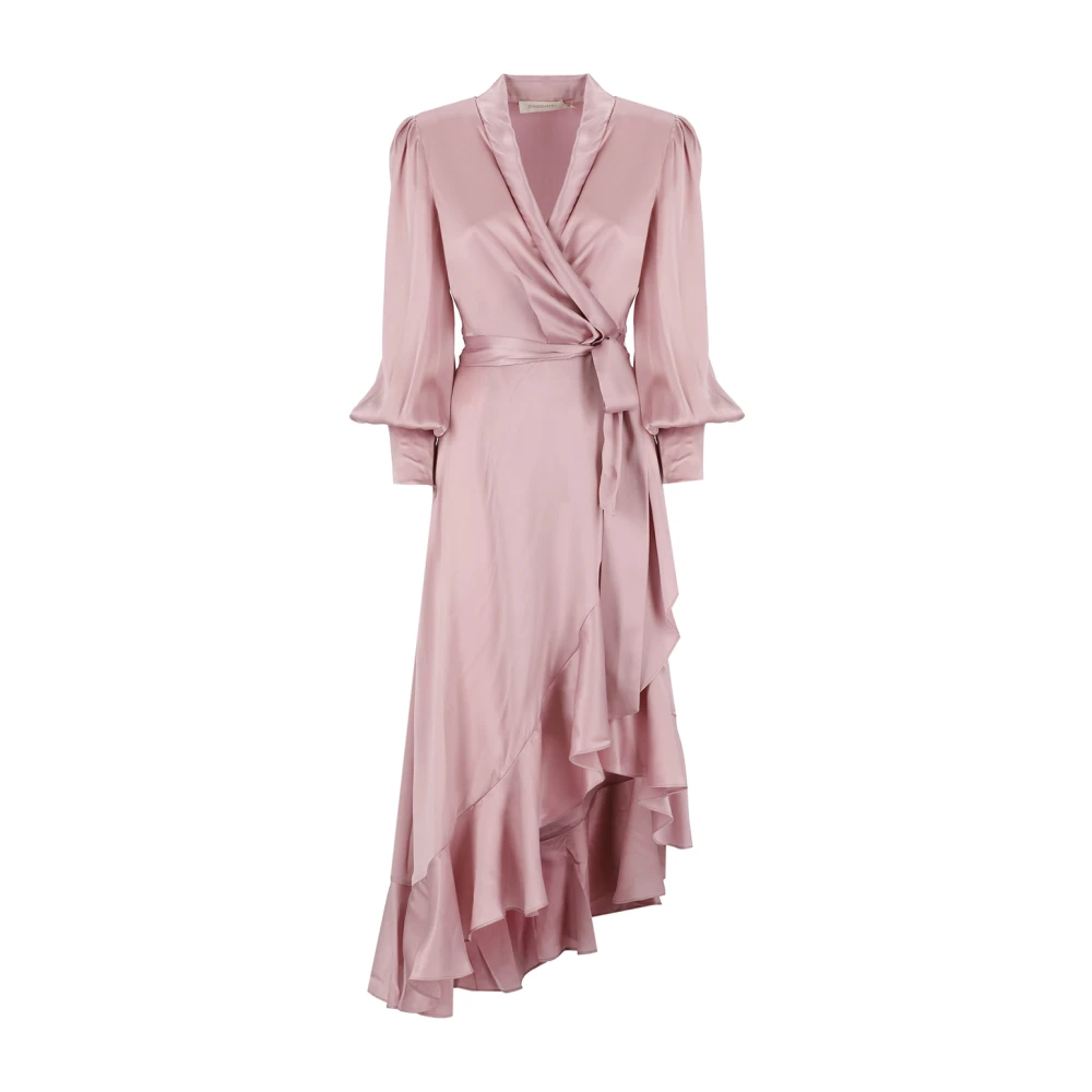 Zimmermann Roze Zijden Jurk met V-hals Pink Dames