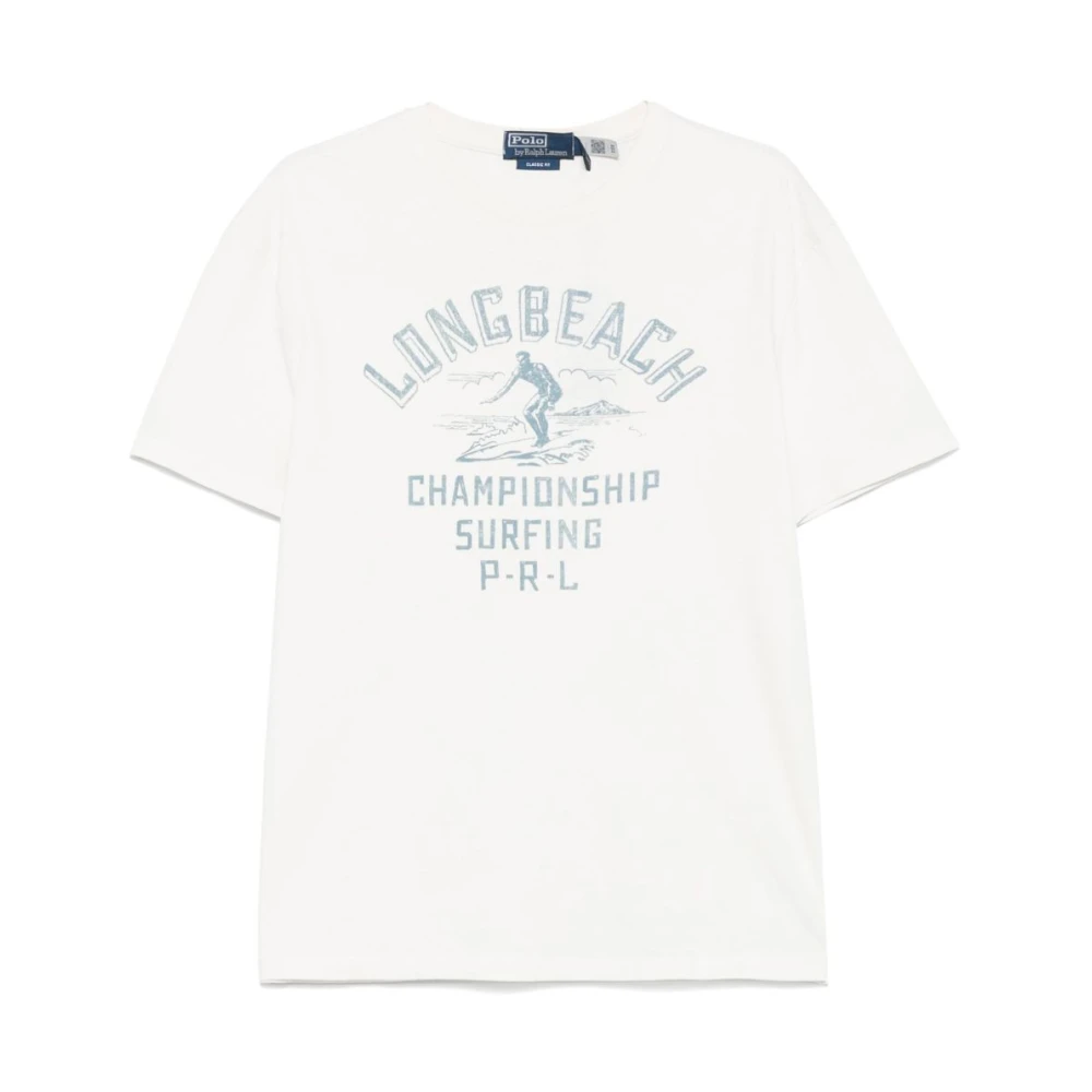 Polo Ralph Lauren Men's White T-Shirts,, Graphic Print T-Shirt Casual Fit Large
