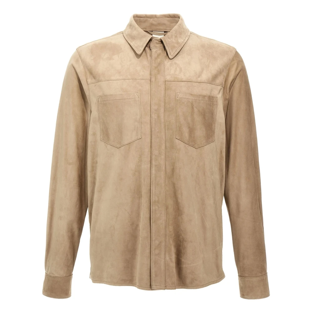 Giorgio Brato Leren overhemdjasje met knopen Beige Heren