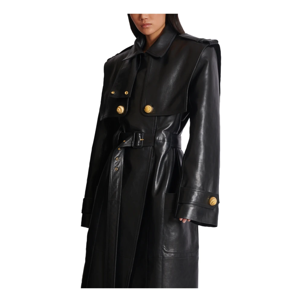 Balmain Getailleerde trenchcoat van lamsvacht Black Dames