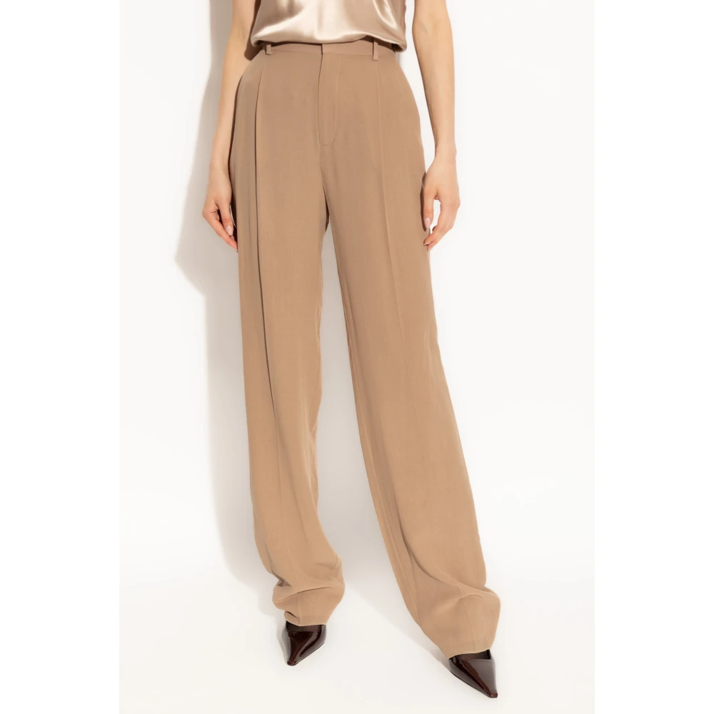 Saint Laurent Zijden Geplooide Broek Beige Dames
