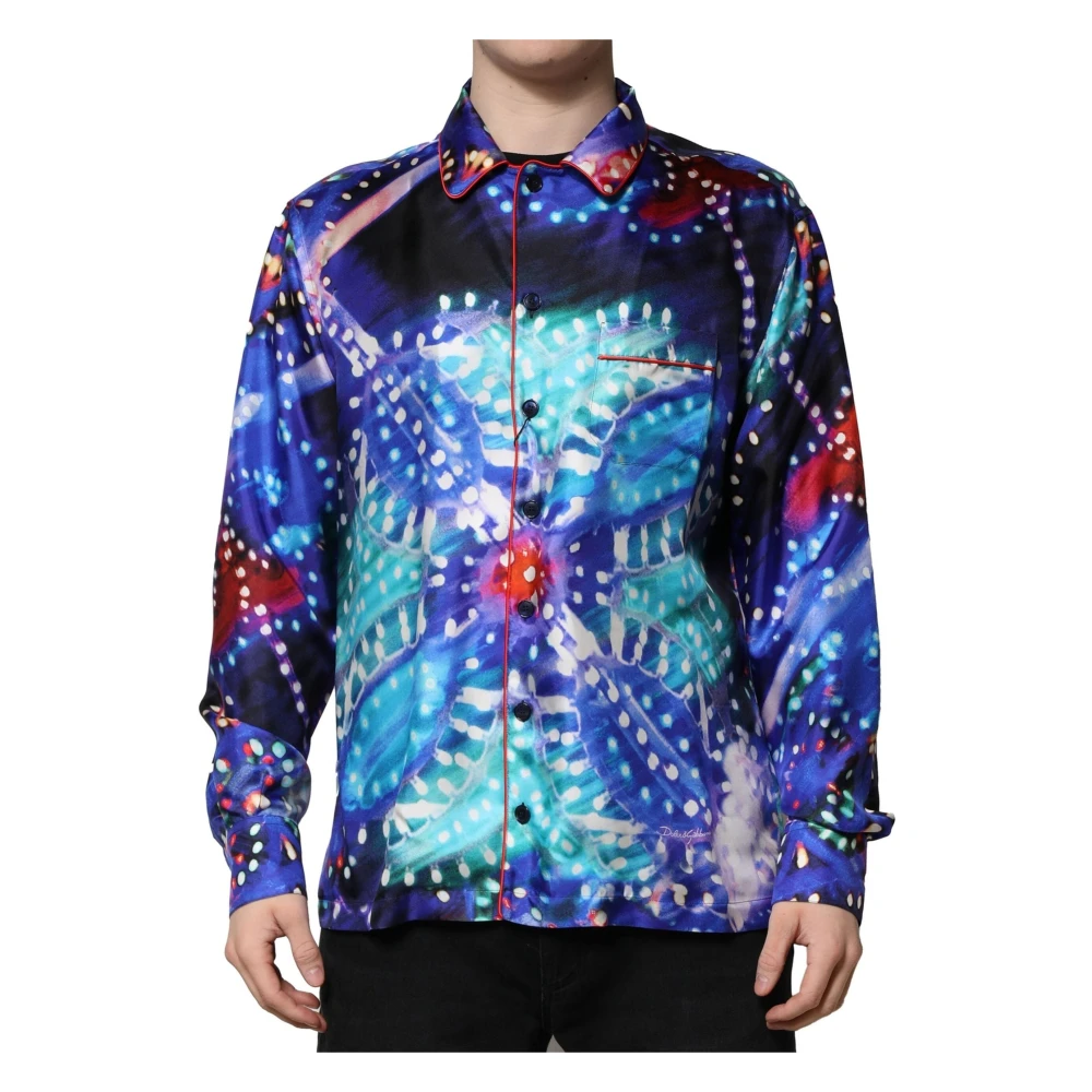 Dolce & Gabbana Men's Multicolor Casual Shirts, Xs, Printed Silk Lounge Casual Shirt