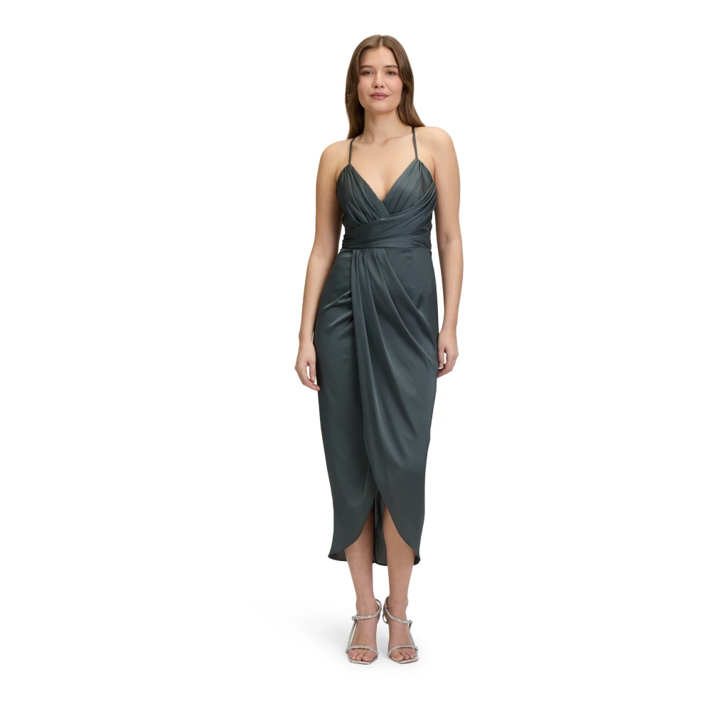 Vera Mont Elegante Satijnen Avondjurk met Ruches Green Dames