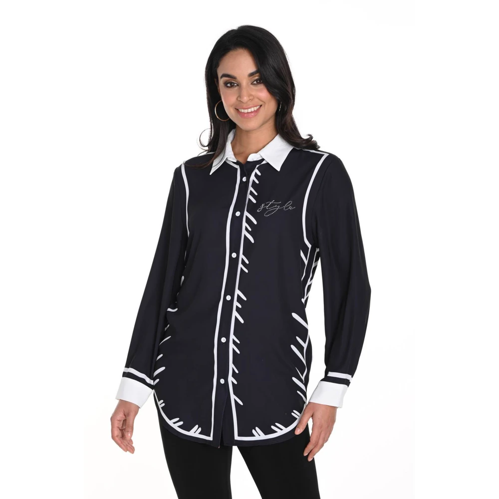 Frank Lyman Elegante zwart witte blouse met print Black Dames