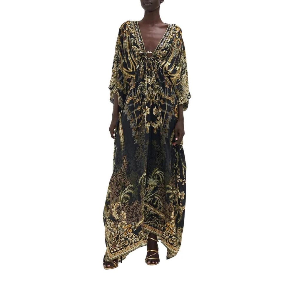 Camilla Gouden Swirls Zijden Kaftan Nacht Multicolor Dames