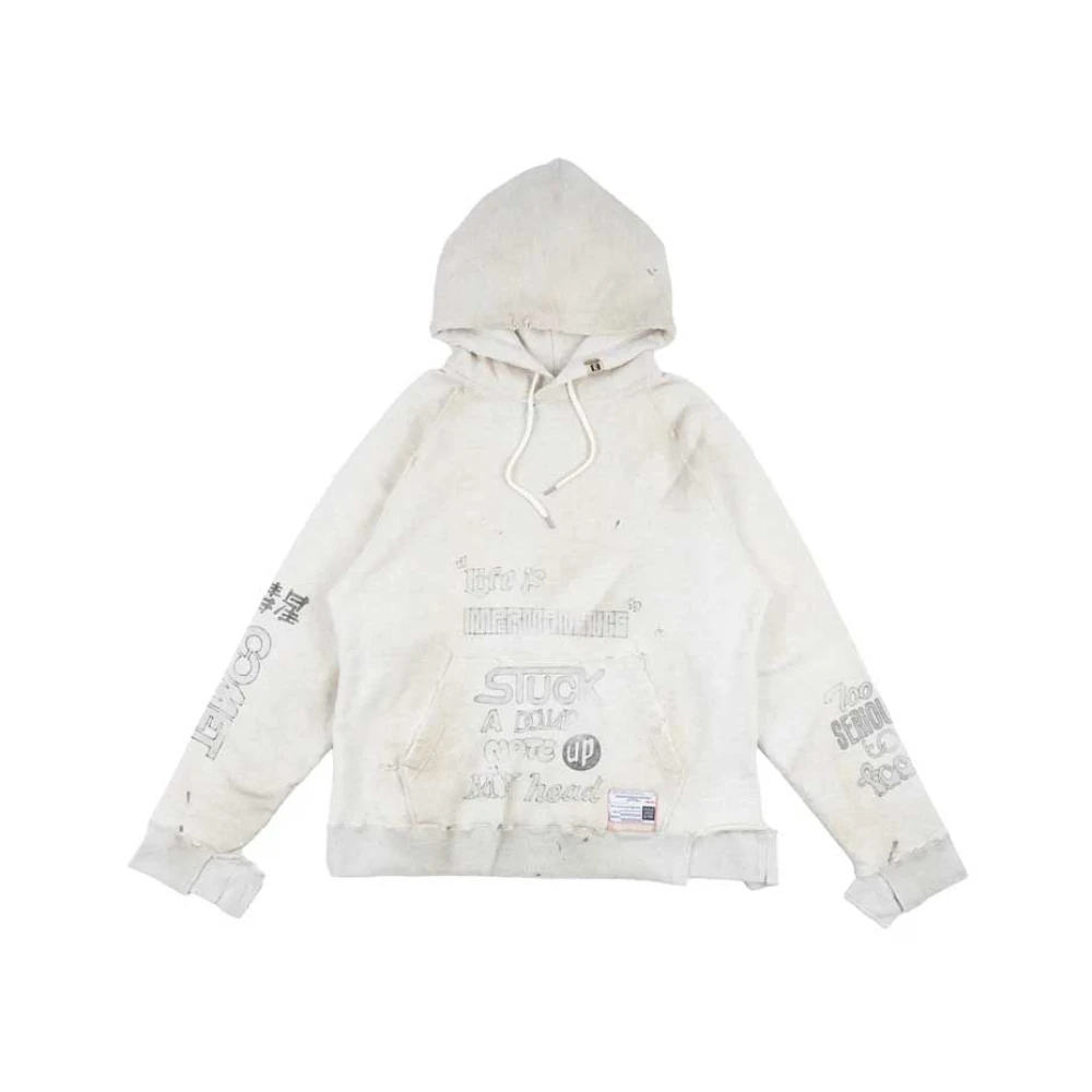 Mihara Yasuhiro Wit Bedrukte Trekkoord Hoodie Gray Heren